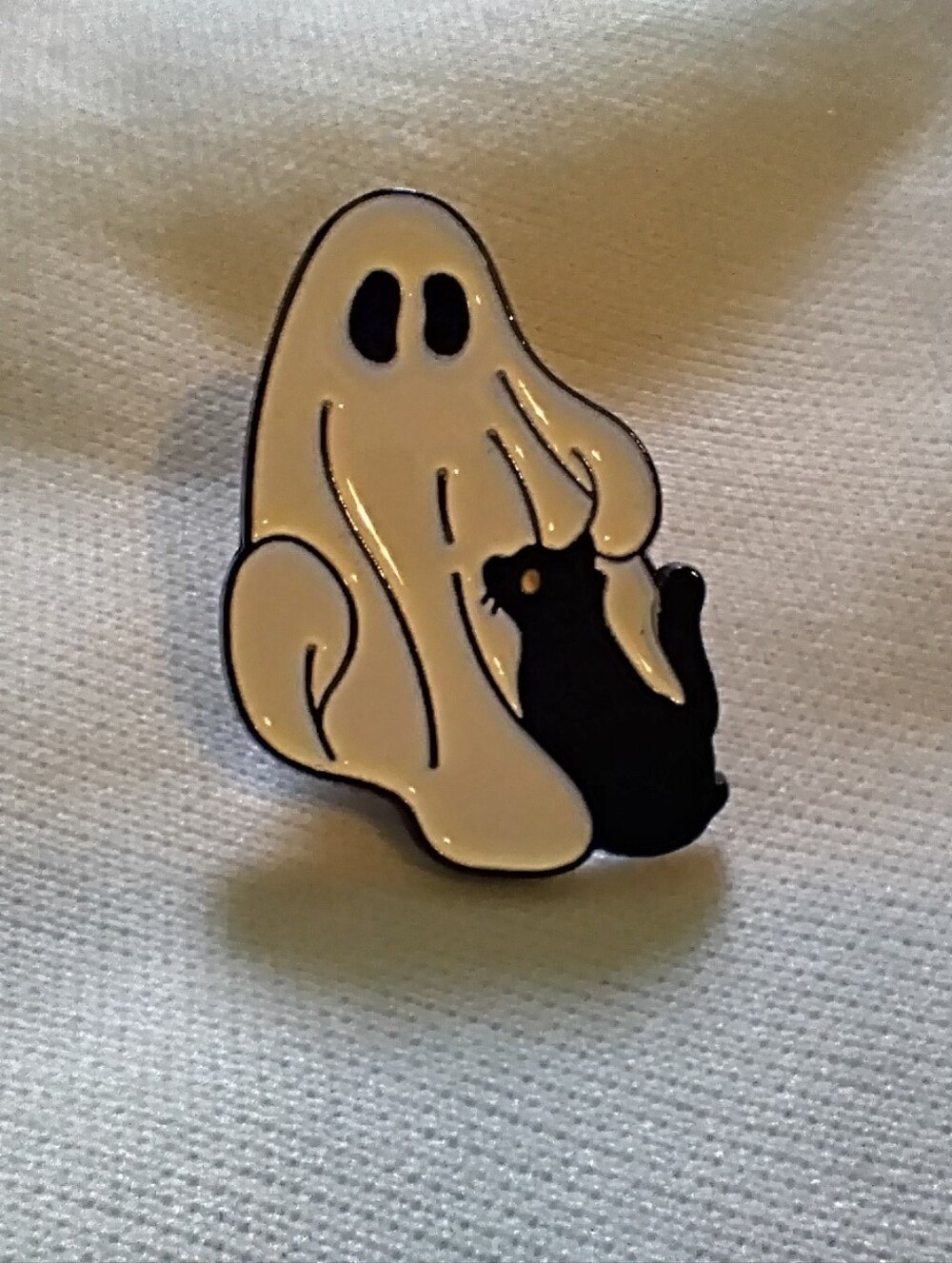 🧁 3/$30 White Ghost Petting Black Cat Enamel Pin